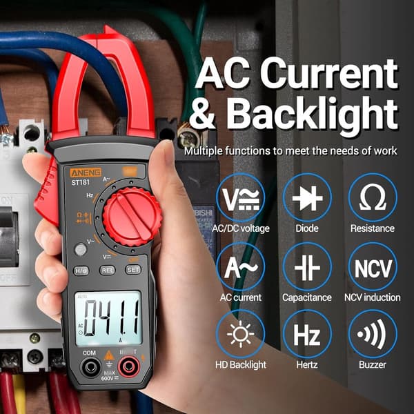 Digitalt tangamperemeter, 4000 tellinger AC 400A automatisk multimeterskala med NCV, bakgrunnsbelyst display for elektrikere og biltesting