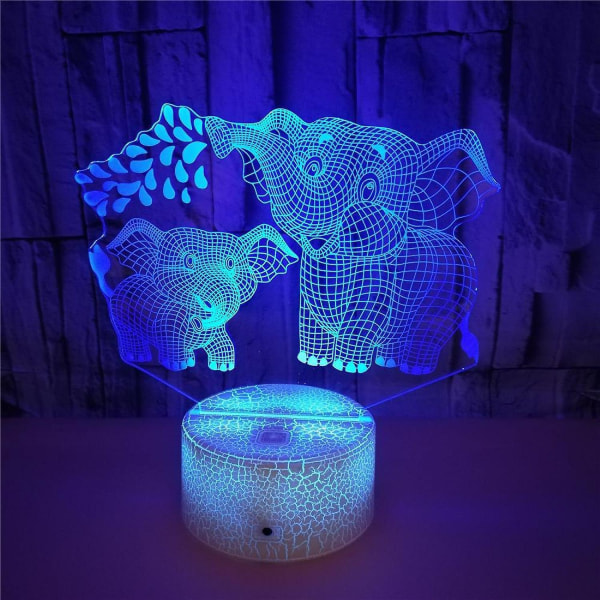 Elefant 3D nattlys for barn 3D lampe med 16 farger endring fjernkontroll berøring B091-580