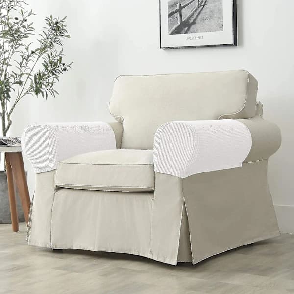 Soffa Armstödsskydd Stretch Armstödsskydd Överdrag för Fåtölj, Vit Vit
