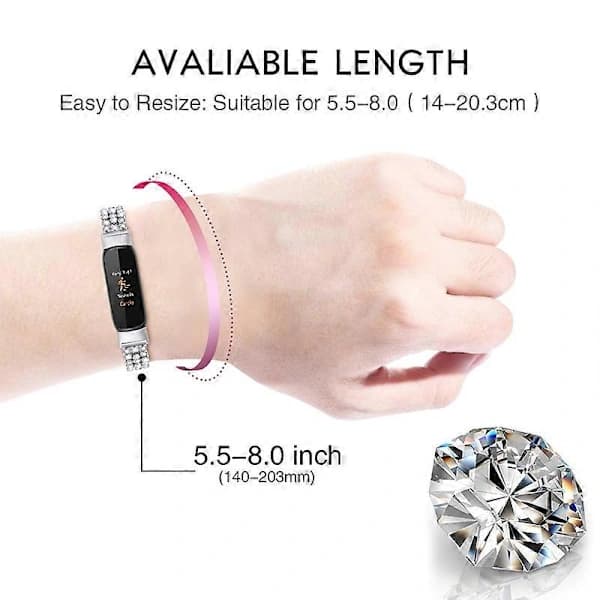 Rundt Rhinestone Rustfrit Stål Urrem Metalarmbånd til Fitbit Luxe - Sølv []