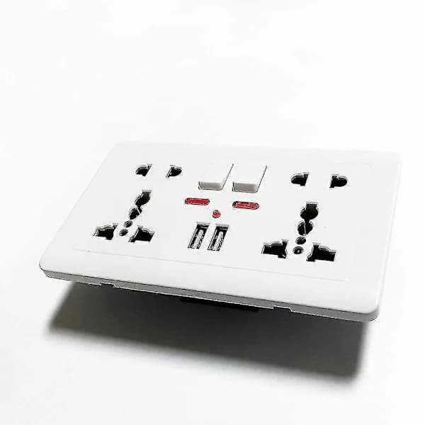 HA~Vit Universell 5-hulls veggkontakt med LED-indikator