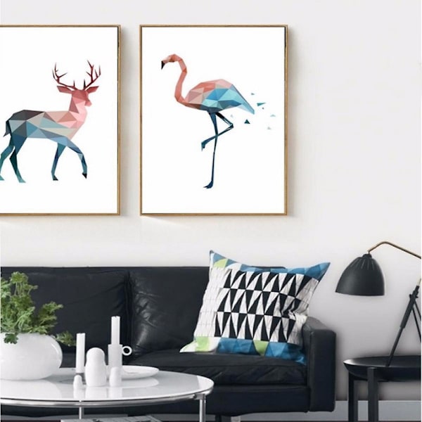 Wekity Geometria Moduuli Eläimet Seinätaide Canvas Painatus Juliste, Yksinkertainen Abstrakti Taide Maalaus Sisustus Kotiin Olohuoneeseen Makuuhuoneeseen Toimistoon ja Lastenhuoneeseen