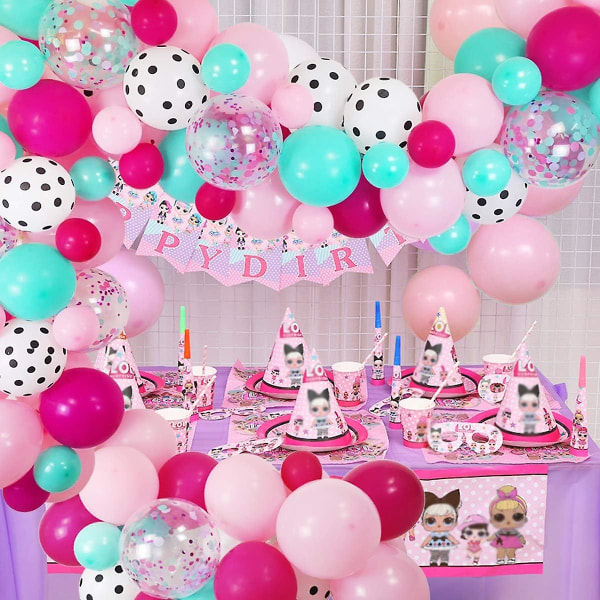 SDIGV Surprise Party Decorations Balloons Garland Kit- 88 Pack 12 5\" Rose Red Pink Sea Foam Blue White Polka Dots Latex Balloons Confetti Balloon fo