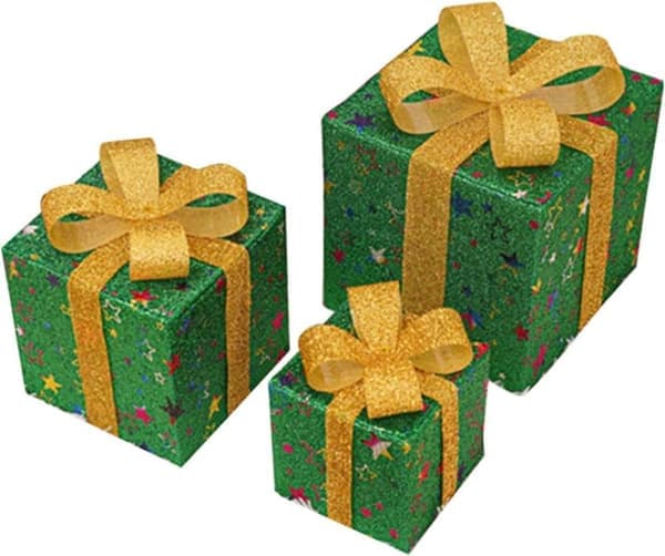 Christmas Decorations 3-Pack with LED, Illuminated Gift Boxes Indoor & Outdoor with 8 Modes and Remote Control