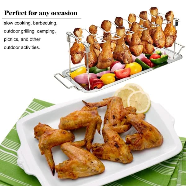 Rustfrit stål Kyllinge Ben Drumstick Grill Stativ Holder BBQ Non-stick RUSTFRIT STÅL KYLLINGE BEN RACK