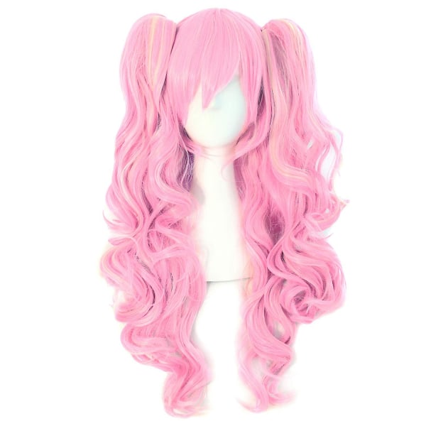 Wekity Multicolor Lolita Langt Krøller Hestehale Cosplay Paryk, pink + guld, WZ-1233R