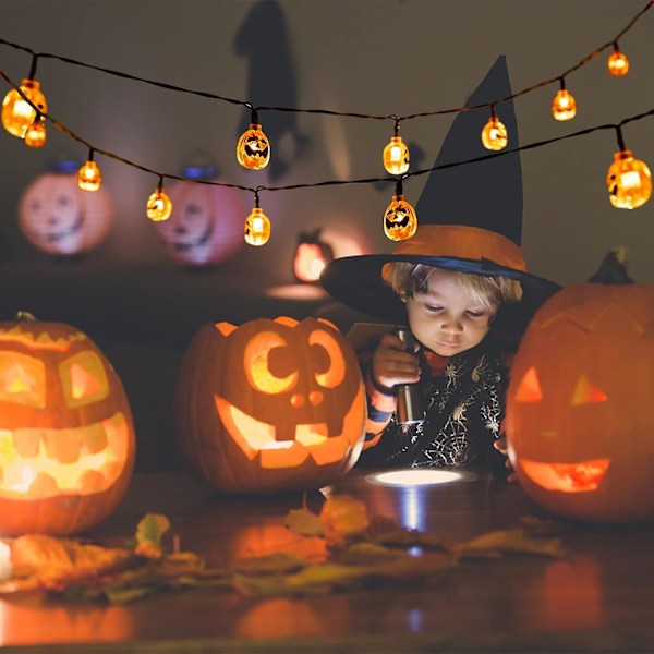 2 kappaletta Halloween-kurpitsavaloa - 3D oranssi Jack-O-Lantern 20 LED-paristokäyttöinen valosarja sisä- ja ulkokäyttöön Halloween-juhliin, makuuhuoneeseen, kotiin