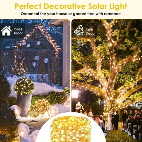 Solcellsslinga 4-pack 800 LED, koppartråd, utomhus dekorationsbelysning för jul & fest