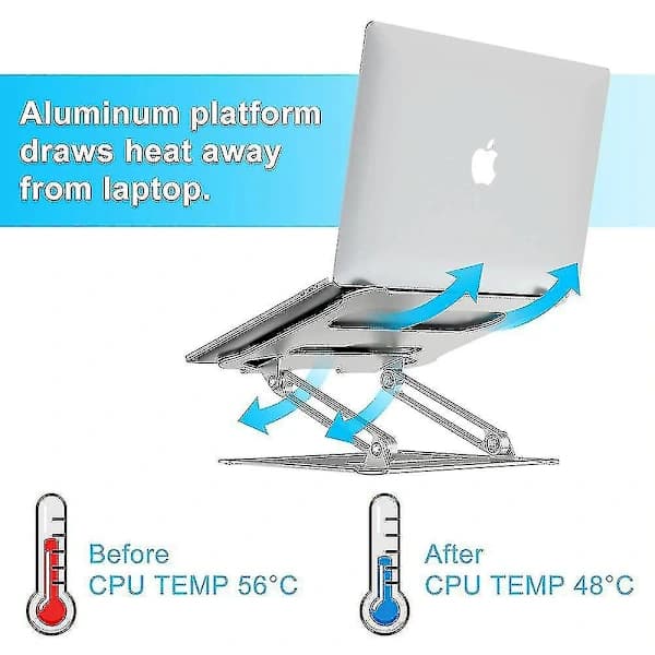 Justerbart laptopstativ i aluminiumslegering, sammenleggbart og bærbart for bærbar datamaskin Macbook datamaskinstøtte, svart