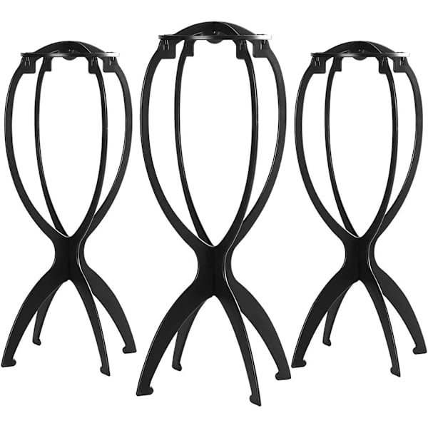 HH-Perukställ, Perukhuvudställ för peruker, hopfällbara perukställ, Perukutställningsställ, svart, 3-pack
