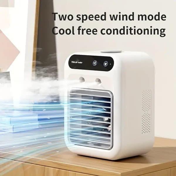 USB Genopladelig Mini Aircondition, Bærbar Ventilator, Bordventilator til Hjem og Kontor, Mini AC