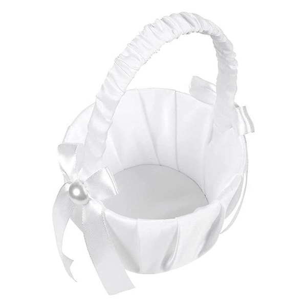 1 Pack Bröllops Satinblomkorg, romantisk rosett Party Blomsterflickekorg