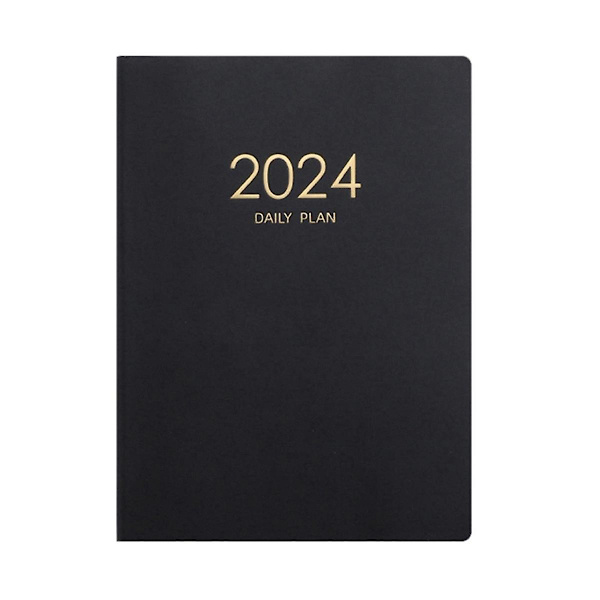 2024 Svart Planlegger Notatbok Kalender Fortykket Daglig Plan Notatbok Ukentlig Notatbok Kontor Skole Suppl