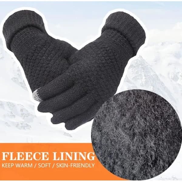 2 par dam vinter pekskärmshandskar varma fleecefodrade stickade handskar elastisk mudd vinter sms handskar svart + beige