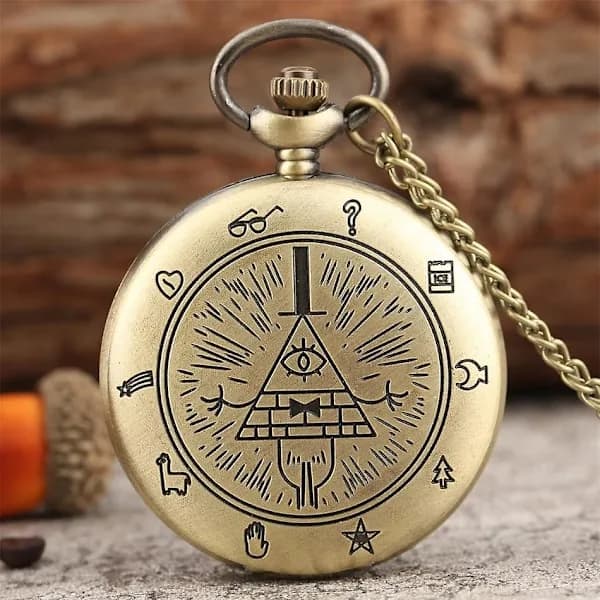 Bill Cipher - Gravity Falls -teema, kvartsikellotasku, retro harmaa