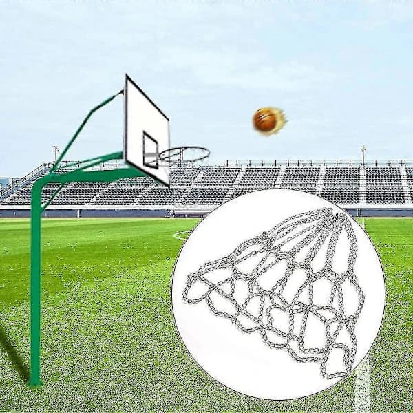 Basketboldnet i metalkæde, erstatning til udendørs indendørs standardring 12 kroge jernkæde basketboldnet