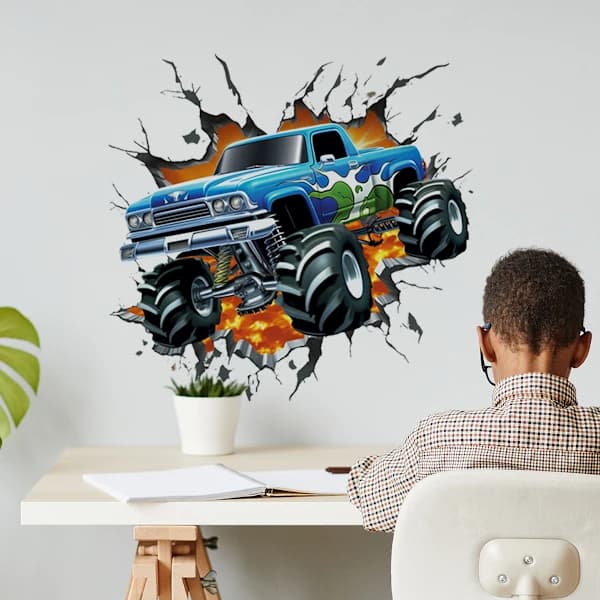 3D Racing Bil Veggdekor Biler Gutterom Veggdekaler Barneseng