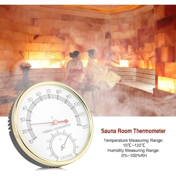 HA-Bastutermometer i metall, rund termometer hygrometer hygrometertermometer for badstue