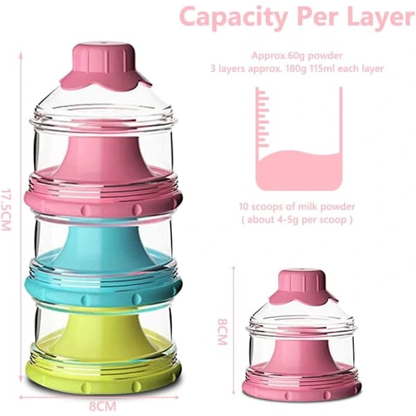 HA~Stackable Milk Powder Container, 3 Compartment Stackable Milk Powder Boxes, Milk Powder Dispenser