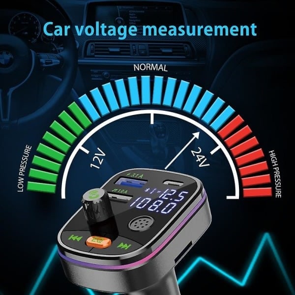 /HH/Langaton Bluetooth 5.0 Auton FM-lähetin MP3 Stereo Musiikkisoitin Type-C Kaksois-USB-laturi Handsfree-autosarjaadapteri Tukee U-levyä TF-korttia