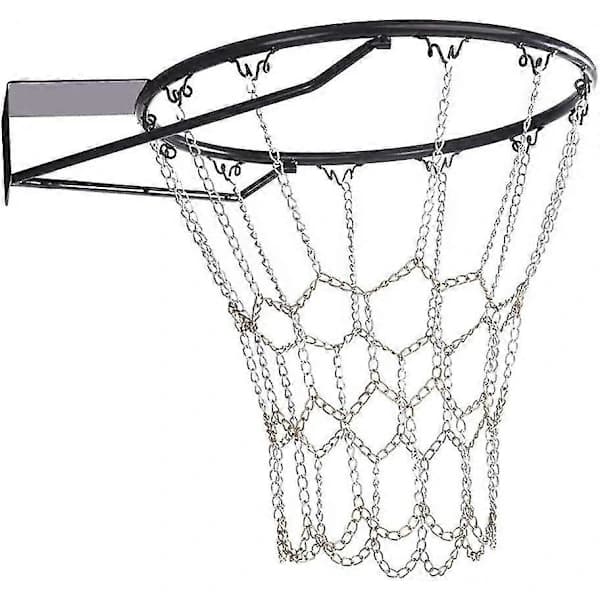 Basketboldnet i metalkæde, erstatning til udendørs indendørs standardring 12 kroge jernkæde basketboldnet