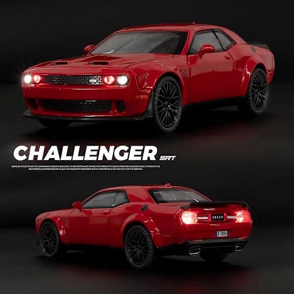 1:32 Dodge Challenger Hellcat Redeye Legeringsbilmodel Lyd og Lys Legetøj Samlerobjekt Fødselsdagsgave Sort