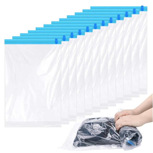 12-pack Återanvändbara Rullbara Kompressionspåsar, 40x60cm Medium Vakuumförvaringspåsar för Resor, Sparar Utrymme