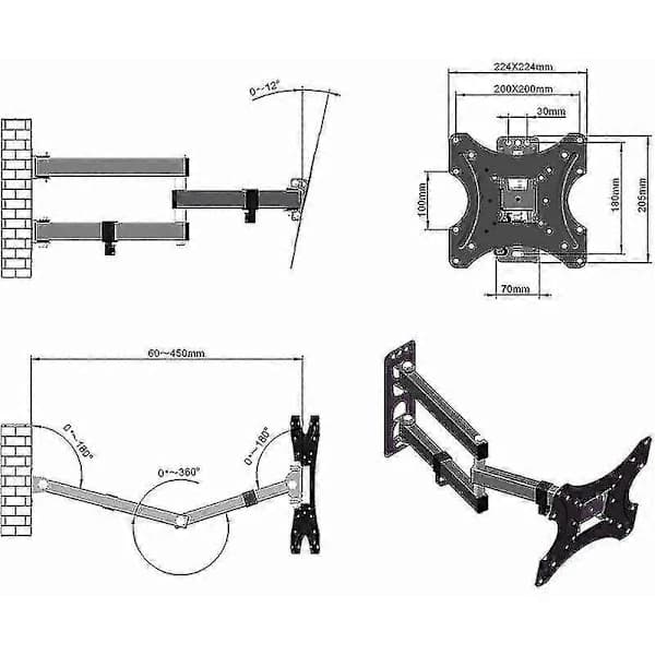 Tmx200 Justerbart Veggmontert Roterende TV-Stativ For 26-55 \"