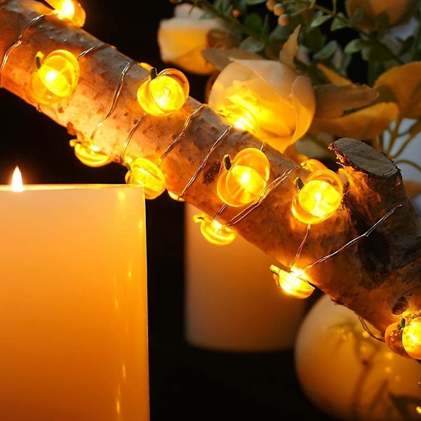 Gresskarlyskjede 10ft 30 LED Halloween-lys Batteridrevet med fjernkontroll og timer Dekorative lys for Thanksgiving Høstfest Innendørs F