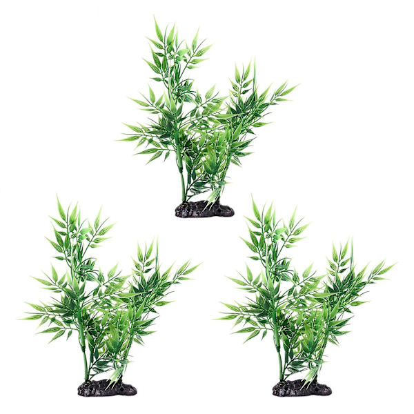 3x Grønne bambusbladformede dekorative kunstige planter til akvarium
