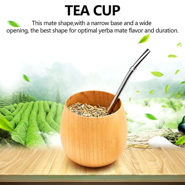 2x Trä Yerba Mate Gourd Mate Teset Naturligt Trä Kaffe Vatten Mate Kopp Med Sked Halm Bombilla Bru