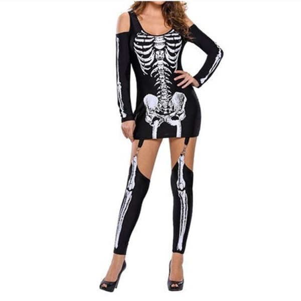 /HA/Skeleton Bone Print naisille Halloween Skeleton Costume Jumpsuit (musta, L)