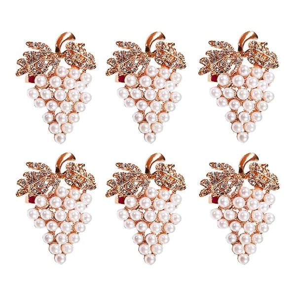 /HA/ Sett med 6 diamanter Pearl Grape Servietring Metall Servietspenne for jul, høytider, bryllup, halloweenfest, middagsdekor roségull