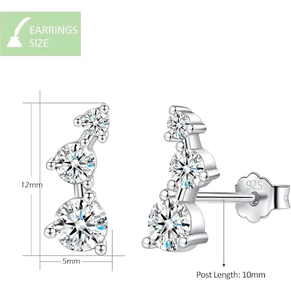 HA~Sølv Øreringe med Stift til Kvinder Flkor - S925 Sterling Sølv Øreringe med Klar Sten
