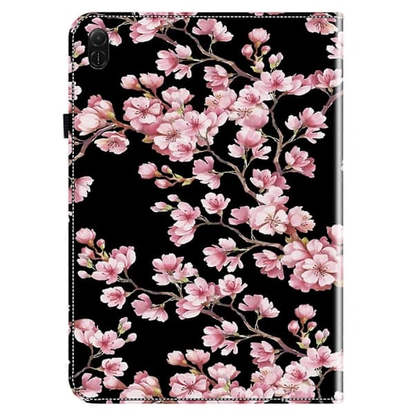 HA~Læderetui til Honor Pad X8a med mønstertryk, stativ og kortlommer - Blommeblomst