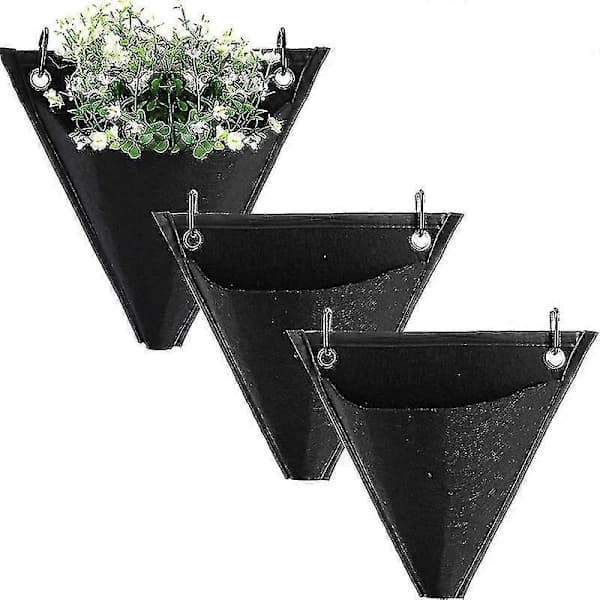 HA~TT 3-delad väggplanterare triangulära hängande väskor trädgårdsarbete blombehållare väggblomkrukor