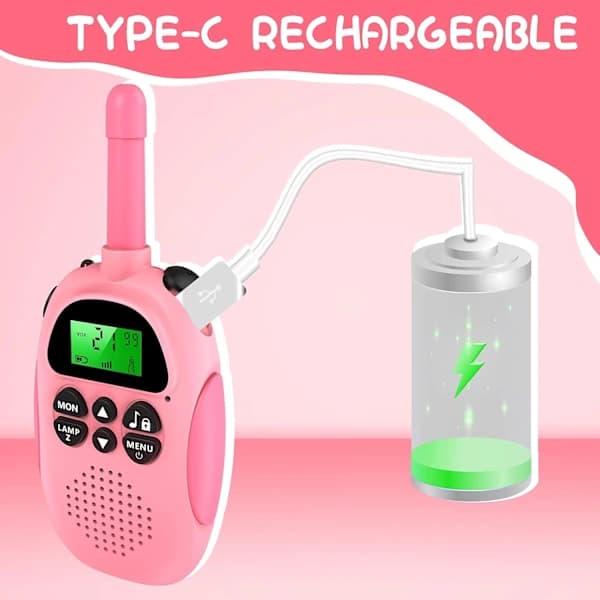 Rechargeable Walkie Talkies Long Range, 16 Channels, with Backlit LCD Display VOX Function, for Girls Boys 3-12 Years Old