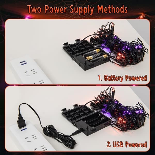 Halloween Spindelvev 1.8m Med 60LED - Batteri/USB Timer 8 Lysmoduser