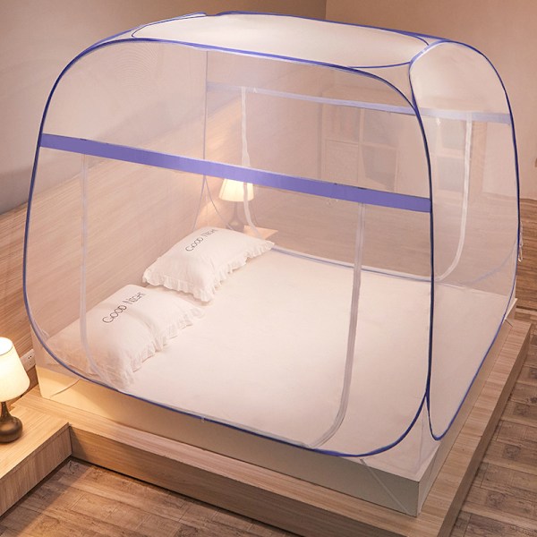 Pop-up myggnät för uteplats säng tält King size bärbar myggnät med bottennät tält för utomhus eller inomhus (blå)