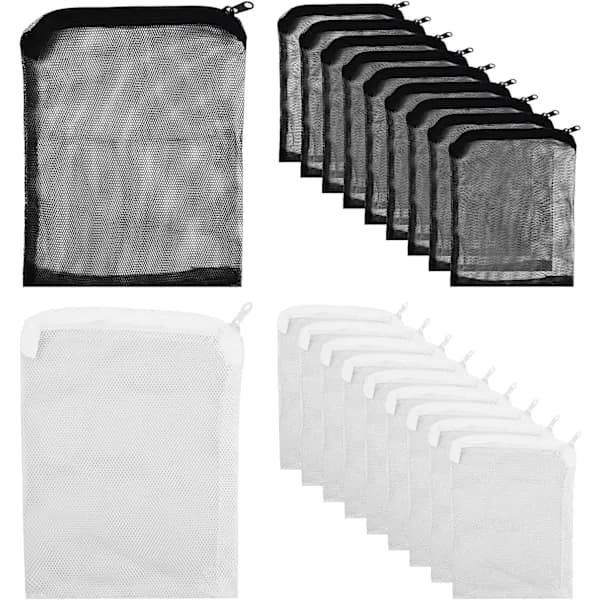 Svart+Hvid 20 stk Akvariefilterpose, 15x20cm Fine Netposer med lynlås