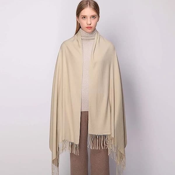 Dame Pashmina Sjal og Wraps for Bryllupssjal for Kvinner Vinter (Beige)