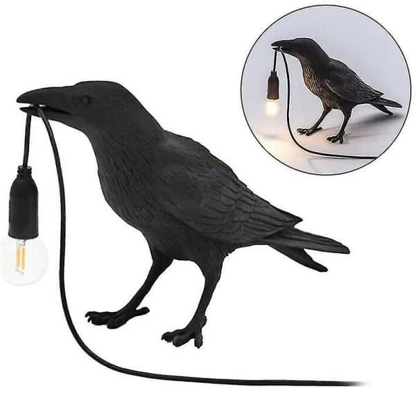 Fuglelampe Resin Kråke LED Lys Soverom Vegglampe Bordlampe Stue Kunstdekorasjon