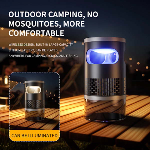 Flugdödare och myggfångstlampa, USB-laddningsbar med batteri för inomhus- och utomhushem, trädgård, uteplats, camping (svart)