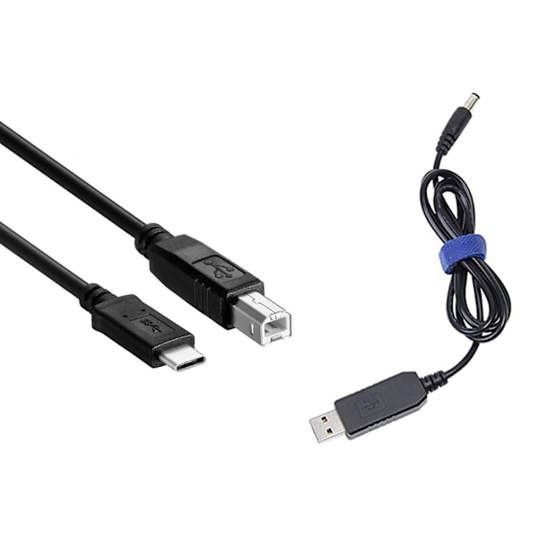 2 kpl USB-C USB 3.1 Type C -uros USB2.0 USB B -uros kaapeli USB-DC-muunnoskaapelilla 5v - 9v Vol