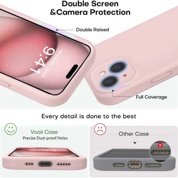 iPhone 15 Gummibelagt Cover med Kamerabeskyttelse Liquid V2 - Pink