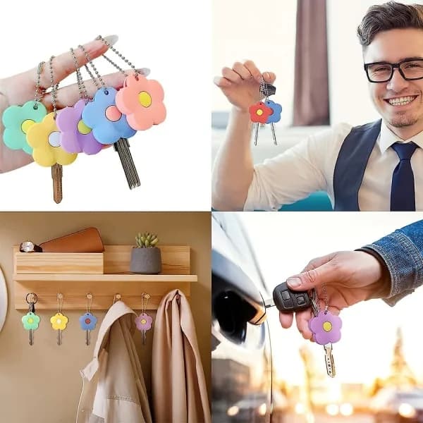 5-pak Blomstrede Nøglehætter Søde Silikone Nøglehætter Blomstrede Husnøglehætter Bærbare Nøglehætter (Blå, Pink, Lilla, Orange, Grøn)