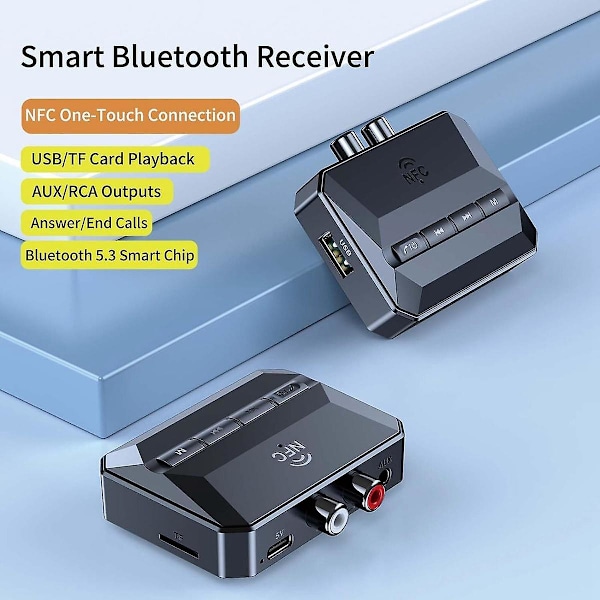 Nfc Bluetooth-mottaker, Bluetooth 5.3 Aux-adapter for bil, trådløs lydmottaker for hjemmestereo/