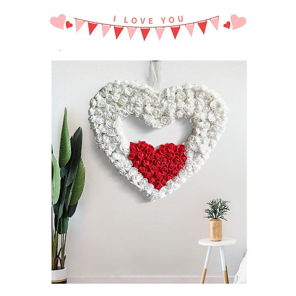 Valentinsdagskrans, konstgjord hjärtformad krans av rosblad för ytterdörren, valentinsdag