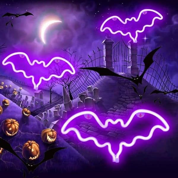 Neon Bat Sign, LED Bat Light för väggdekor, Batteri/USB-driven, Halloweenfest, Bar, Rumsdekor