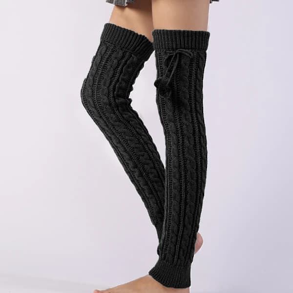 Dammode Vinter Leggings Støvler Lange Benvarmere Strikkede Hæklede Strømper Strikkede Varme Høje Lårstrømper Sort